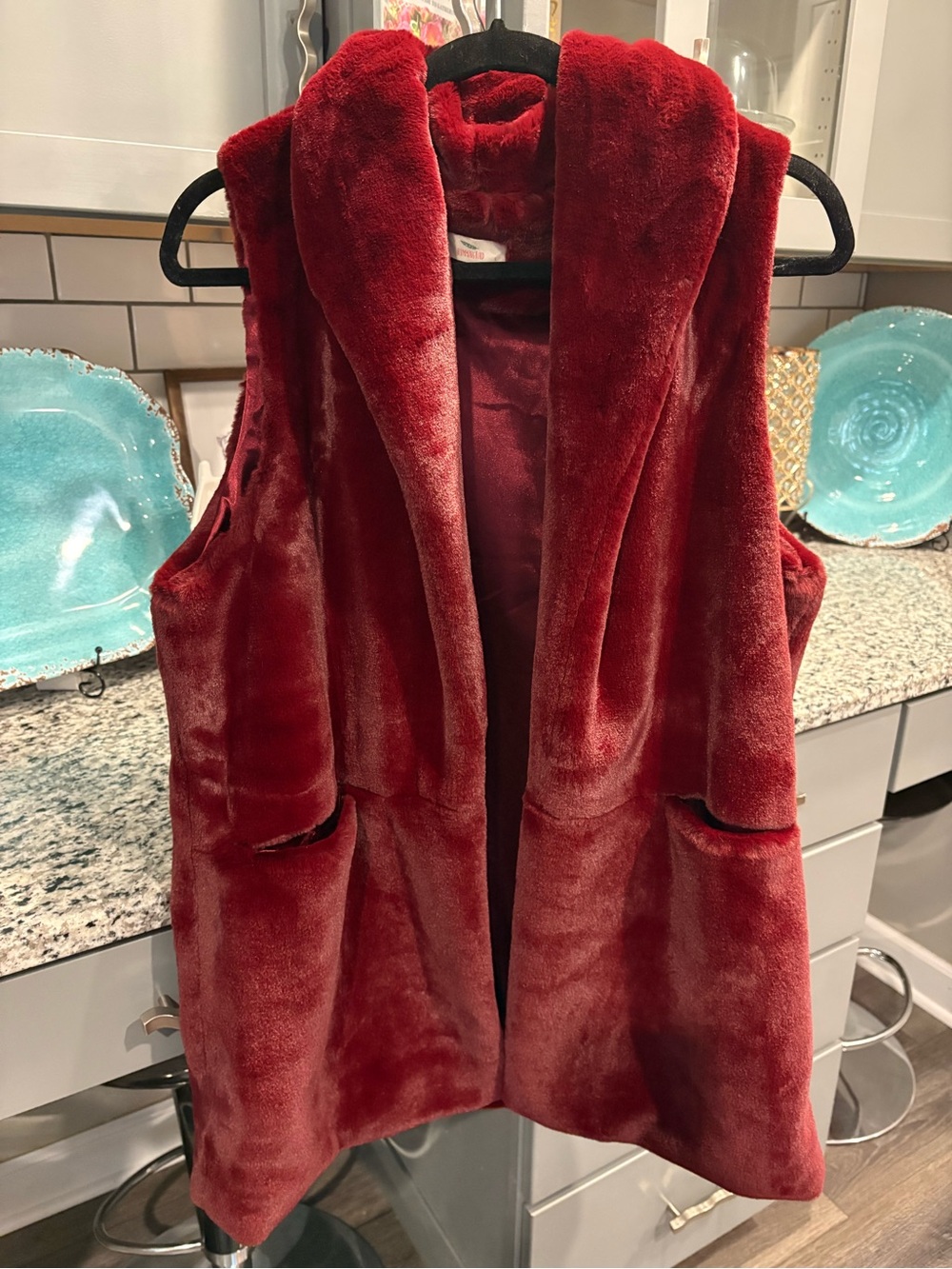 Plush Faux-Fur Burgundy Vest - Women Jackets & Coats